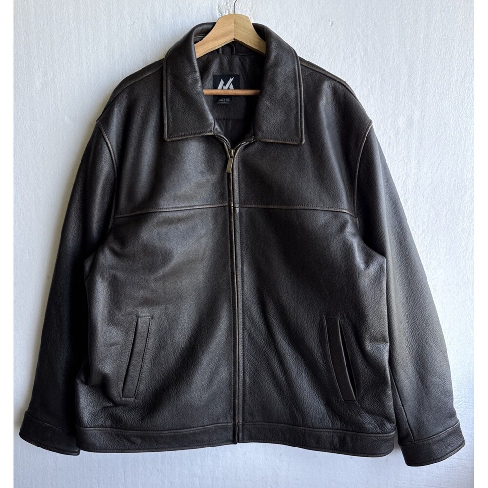 G-III Apparel Men's Dark Brown Heavy Grade Genuine Leather Jacket Moto Size 2XL